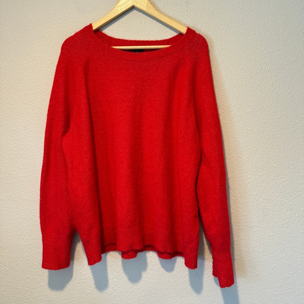 Ann Taylor Factory Red Knit Crew Neck Sweater Gold Button Cuffs XL